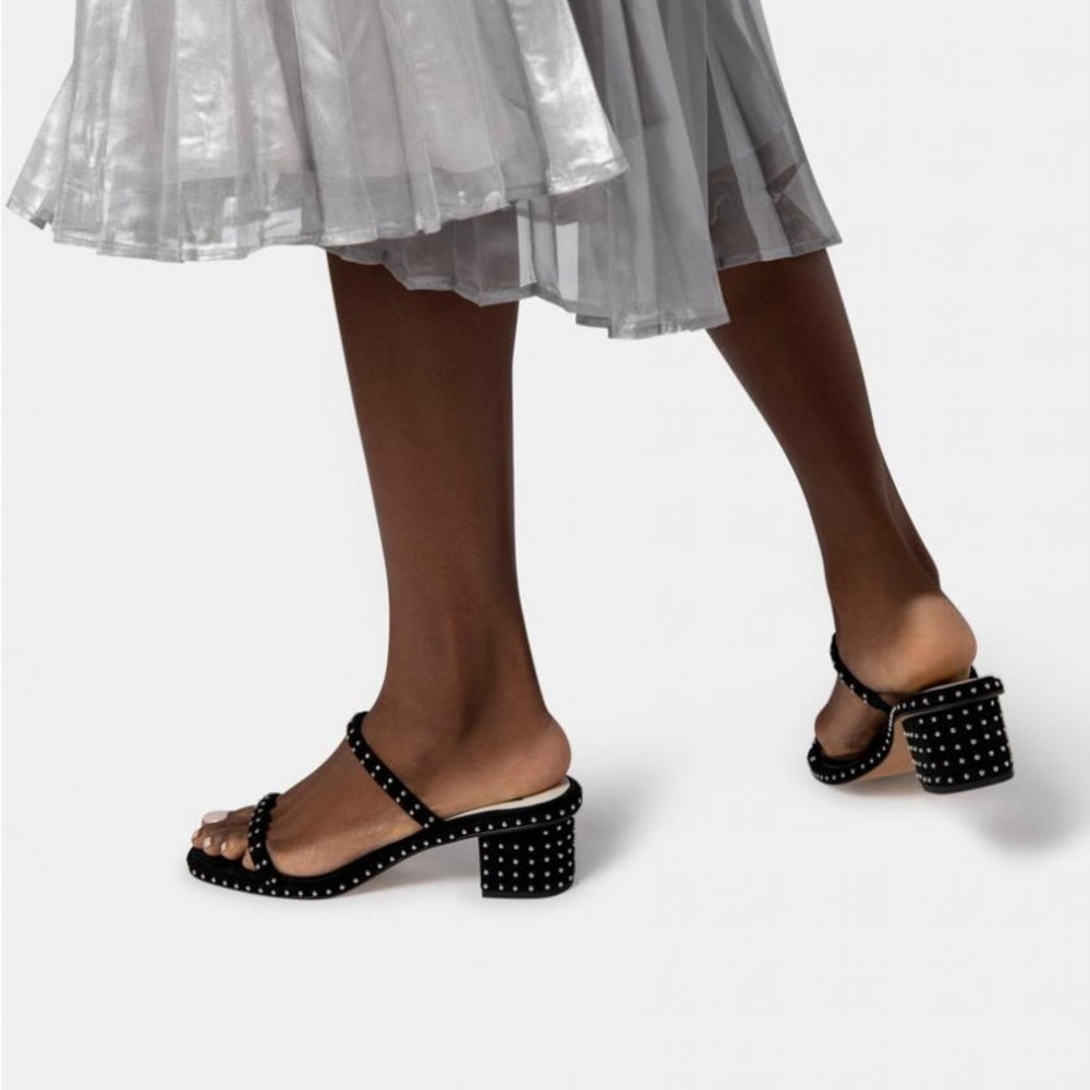 Dolce Vita Riya Black Suede Studded, two strap sandal/heel